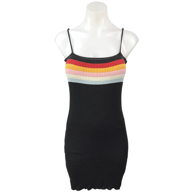 Urban Outfitters Women's Black Multicolor Striped Ribbed Tank Mini Dress Size M