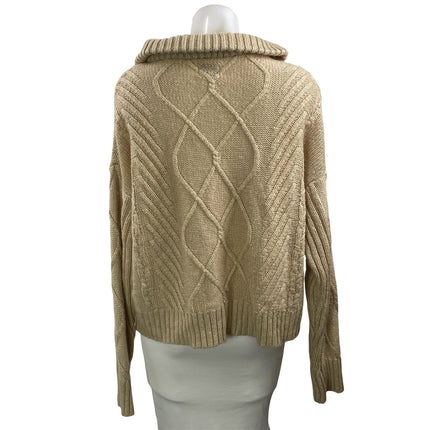 SNDYS Women's Beige Cable Knit Long Sleeve 1/4 Zip Collared Sweater Top Size M