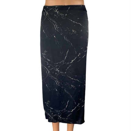 Zara Women's Black White Marble Print High Waisted Straight Midi Skirt Size XS