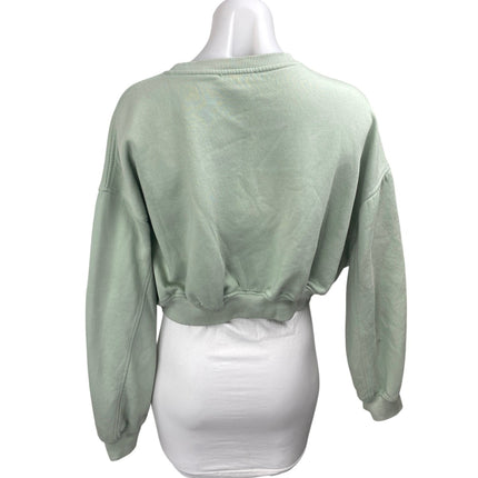 Zara Women's Green Fleece Long Sleeve Crew Neck Cropped Sweatshirt Top Size L