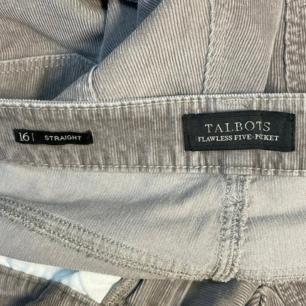 Talbots Flawless Five Pocket Gray Corduroy Straight Leg Trousers Pants Size 16