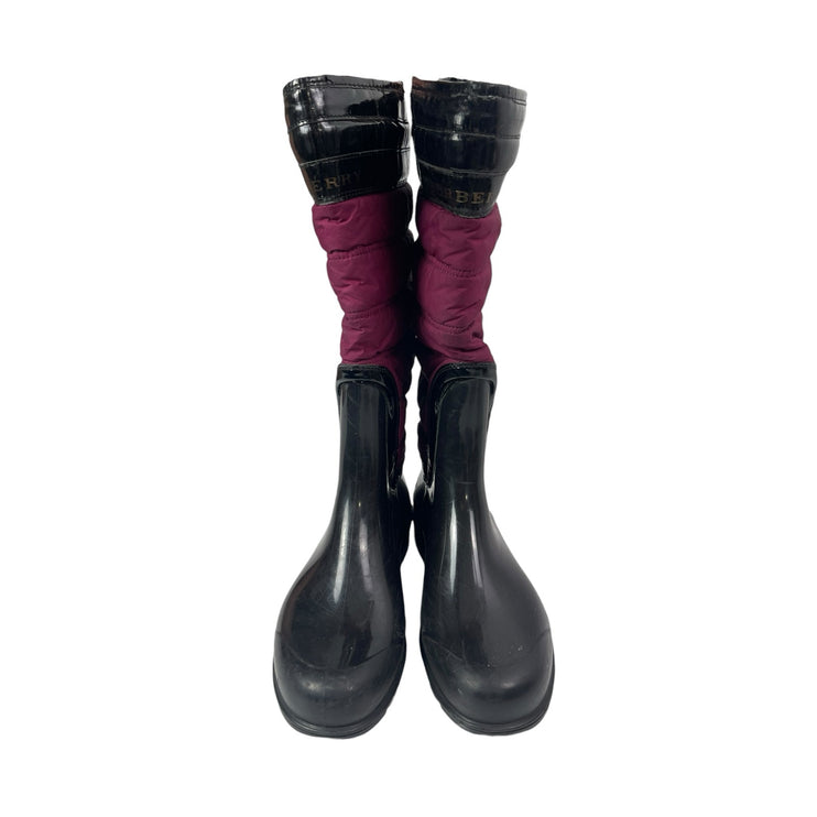 Burberry Pink Black Quilted Slip On Round Toe Knee High Snow Rain Boots Size 7.5