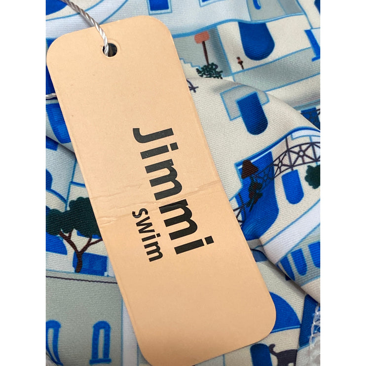 NEW Jimmi Blue Santorini Graphic Print Halter Cover Up Two Piece Bikini Set Sz M