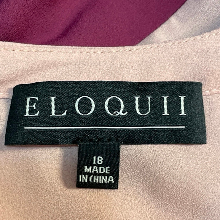 NEW Eloqui Women's Color Block Cut Out Choker V Neck Long Sleeve Blouse Top 18