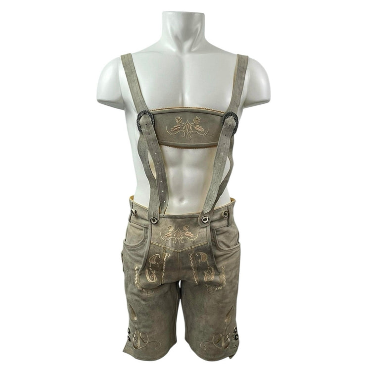 Schöneberger Trachten Couture Bergkristall Gray Leather Embroidered Shorts Sz 31