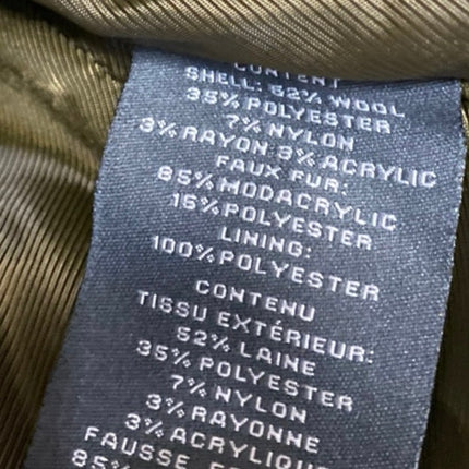 Vince Camuto Olive Green Wool Faux Fur Collar Long Sleeve Trench Coat Jacket L