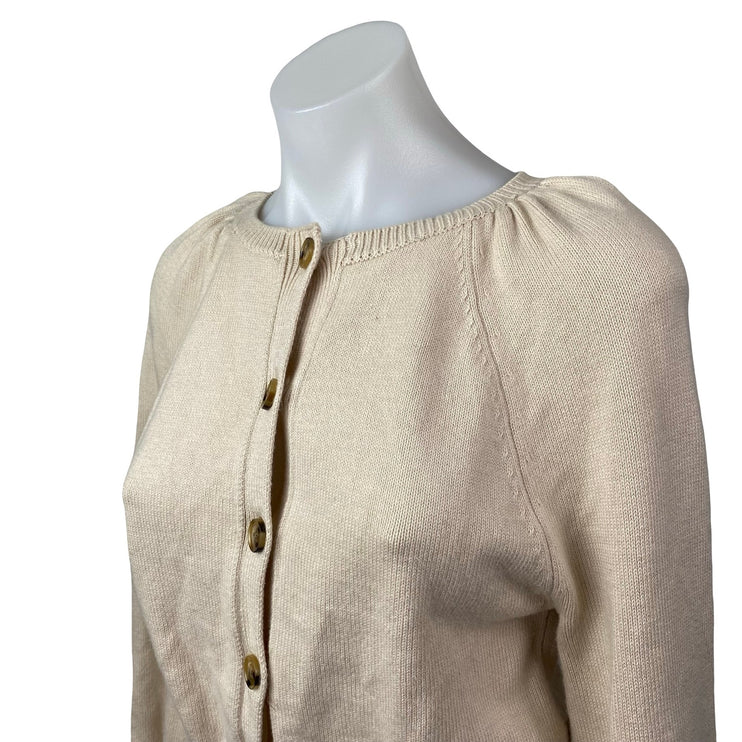 Ann Taylor Women's Beige Knit Long Sleeve Button Up Crop Cardigan Sweater Top XS