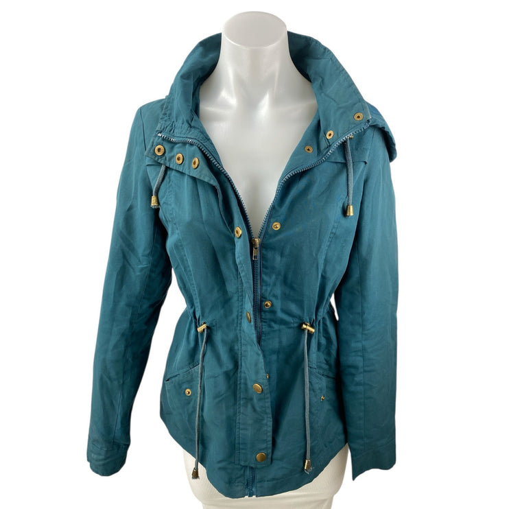 Vero Moda Blue Green Hooded Long Sleeve Snap Utility Anorak Coat Jacket Size XS