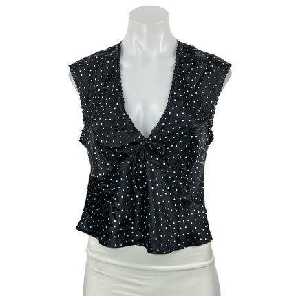 Reformation Cherry 100% Silk Black White Sleeveless Polka Dots Blouse Top Size 6