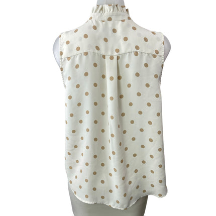 Ann Taylor White Polka Dot Pleated Ruffle Mock Neck Sleeveless Tank Blouse Top S