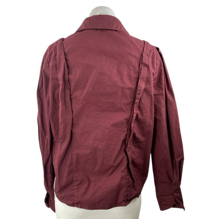 Commense Women's Red Maroon Long Sleeve Pintuck Button Down Shirt Top Size S