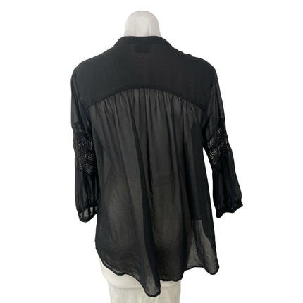 Vila Women's Black Lace Eyelet Long Sleeve Mesh Button Down Blouse Top Size M