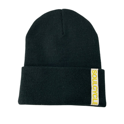 SoulCycle Black Logo Cuffed Rib Knit Winter Snow Bonnet Beanie Hat One Size