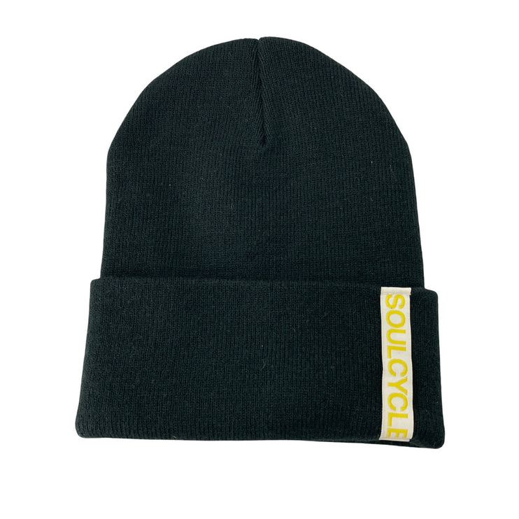 SoulCycle Black Logo Cuffed Rib Knit Winter Snow Bonnet Beanie Hat One Size