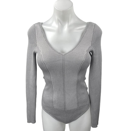 Abercrombie & Fitch Gray Rib Knit V-Neck Long Sleeve Sweater Bodysuit Top Sz XS