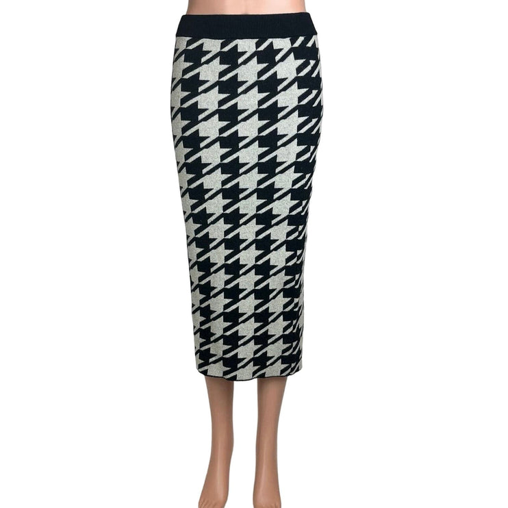 Anine Bing NWT $299 Reese Houndstooth Cashmere Black Grey Midi Skirt Size XS