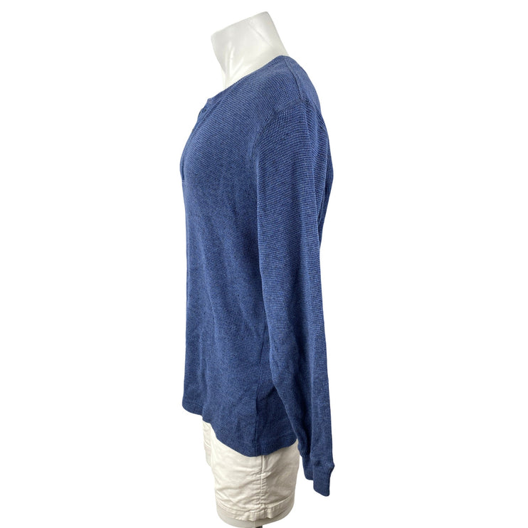 Nordstrom Men's Blue Thermal Waffle Knit Henley Neck Long Sleeve Shirt Top Sz L
