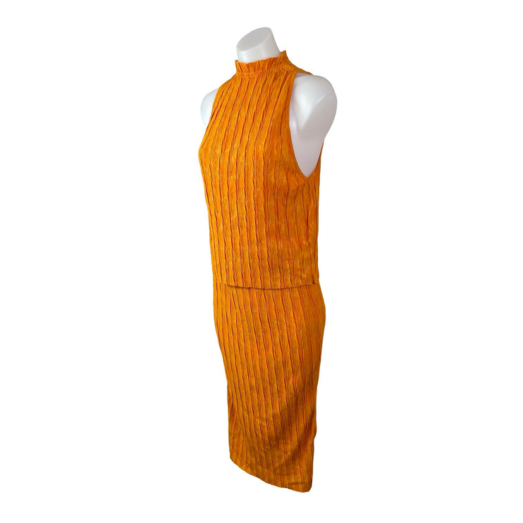 NEW Zara Women's Orange Ribbed Sleeveless Tank Top Midi Straight Skirt Set Sz M