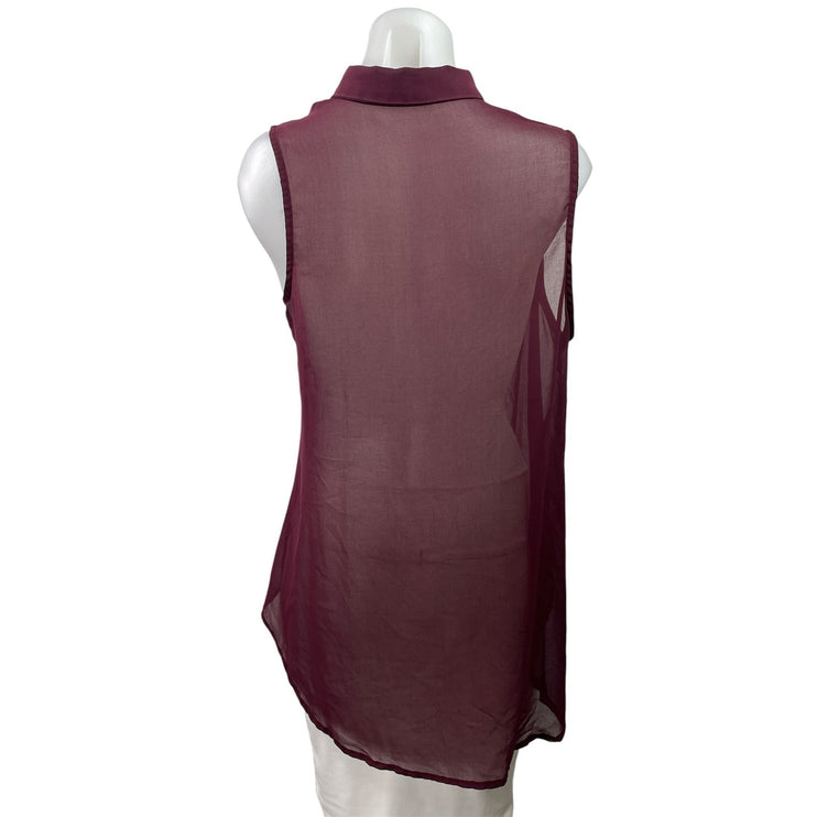 Brandy Melville Women's Red Sleevelss Hi-Low Button Down Sheer Tank Blouse Top S