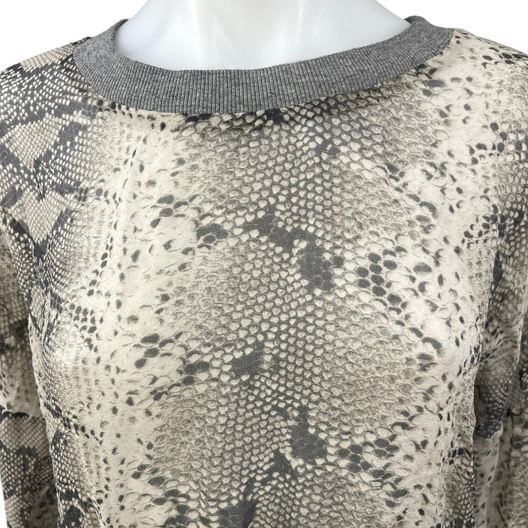 Elizabeth and James Gray Cream 100% Silk Animal Snake Skin Sweatshirt Top Sz XS