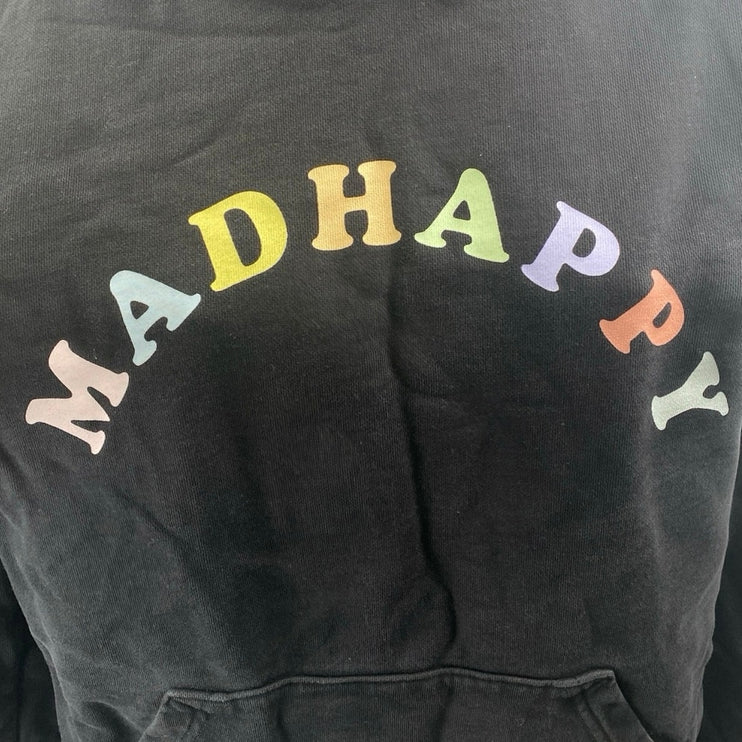 Madhappy Women's Black Spellout Logo Long Sleeve Hoodie Hooded Sweatshirt Top S