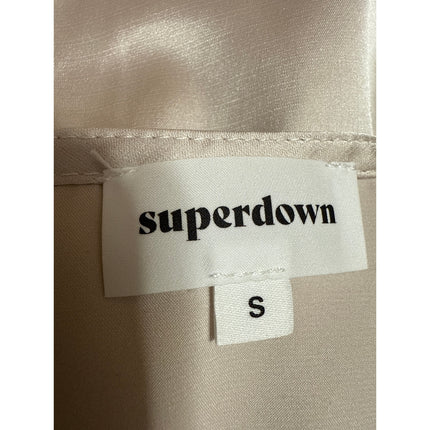 Superdown Beige Silk Satin Sleeveless Halter V Neck Open Back Tank Top Size S