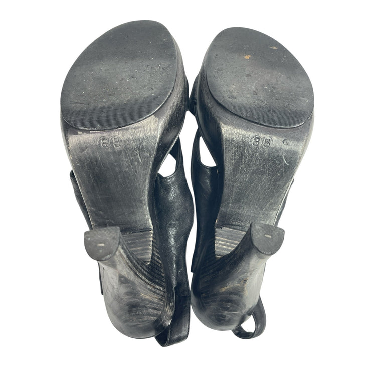 Calleen Cordero Women Black Open Toe Paltform Heels Ankle Strap Sandals Size 8.5