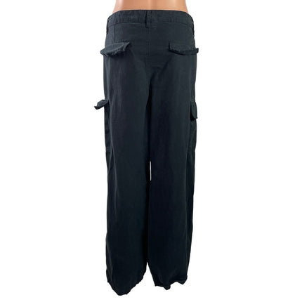 Kidoriman Womens Black High Waist Wide Leg Baggy Cargo Denim Jeans Pants Size L