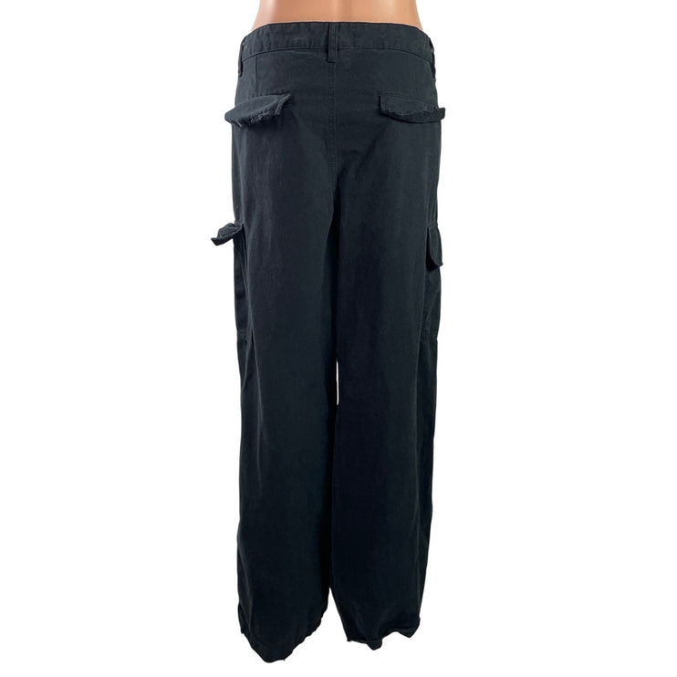 Kidoriman Womens Black High Waist Wide Leg Baggy Cargo Denim Jeans Pants Size L