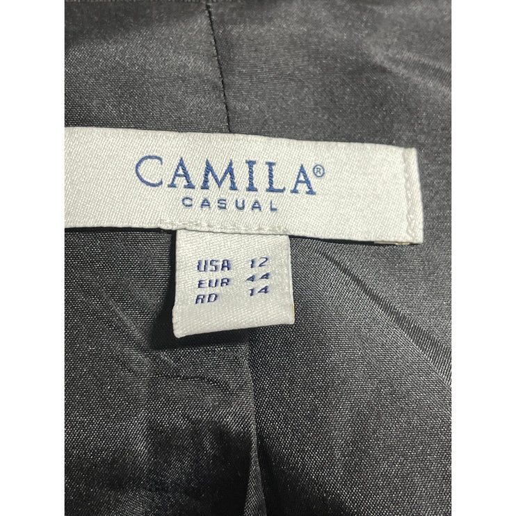 Camila Women's Black Long Sleeve Notch Lapel One Button Blazer Coat Jacket Sz 12