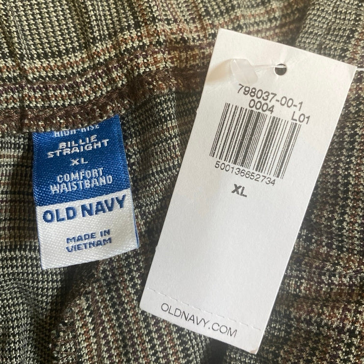 NEW Old Navy Billie Women's Gray Plaid Check Straight Trousers Pants Size XL