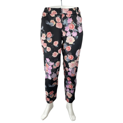 Eloquii Women Black Floral Rose High Rise Straight Casual Trousers Pants Size 18