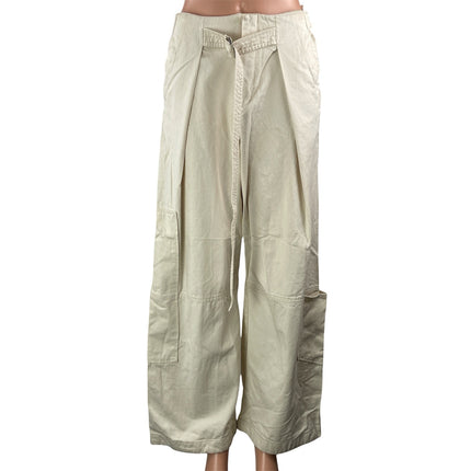 Zara Women's Cream Belted High Waisted Cargo Wide Leg Trousers Pants Size S