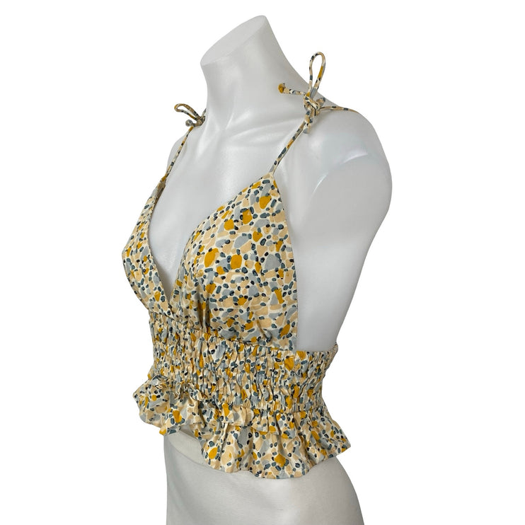 Sim & Sam Babydoll Floral V-Neck Sleeveless Smocked Crop Peplum Cami Tank Top S