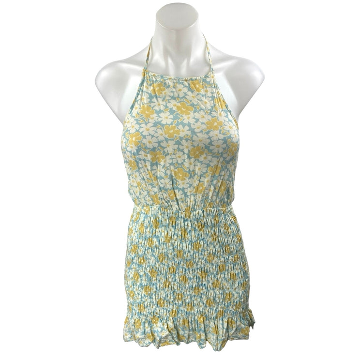 Cotton Candy LA Multicolor Floral Smocked Sleeveless Halter Mini Pencil Dress S
