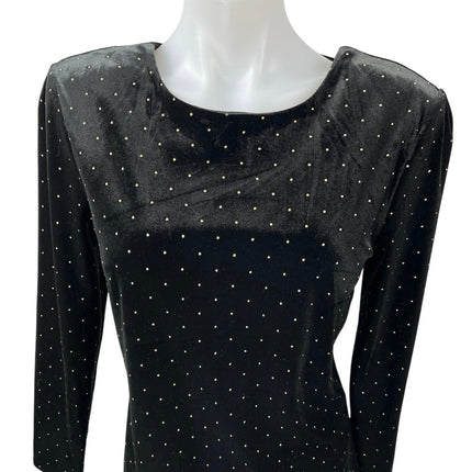 Express Black Velvet Velour Gold Studded Open Back Mini Bodycon Sweater Dress 12