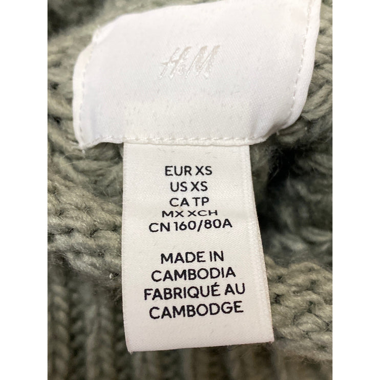 H&M Women's Green Wool Ribbed Knit Turtleneck Long Sleeve Sweater Top Size XS