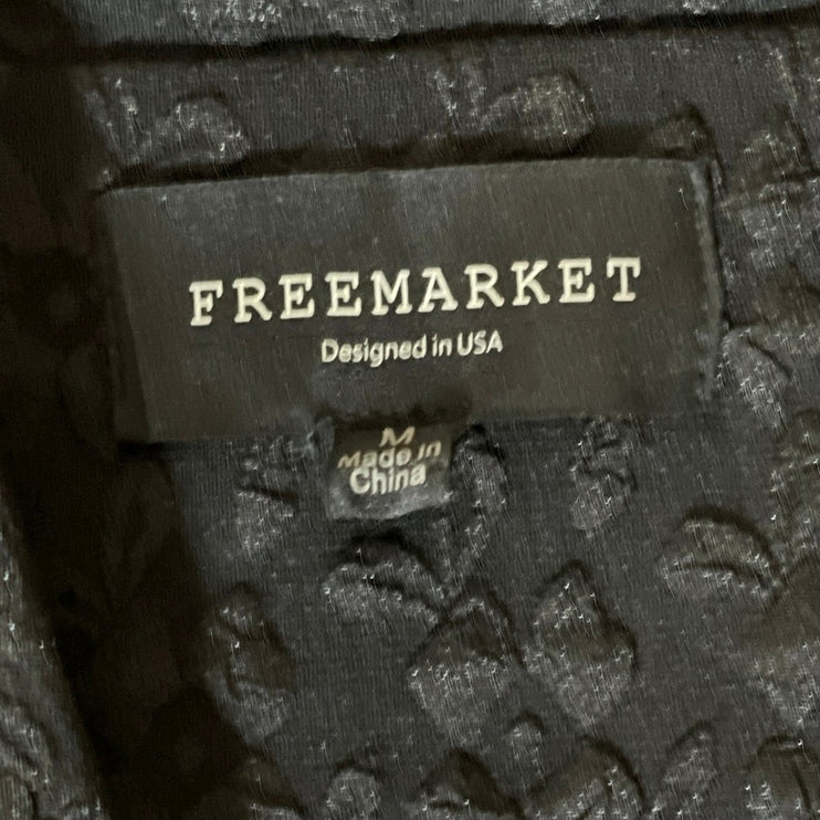Freemarket Women's Black Woven Puff Sleeve Buttons Midi Flare A-Line Dress Sz M