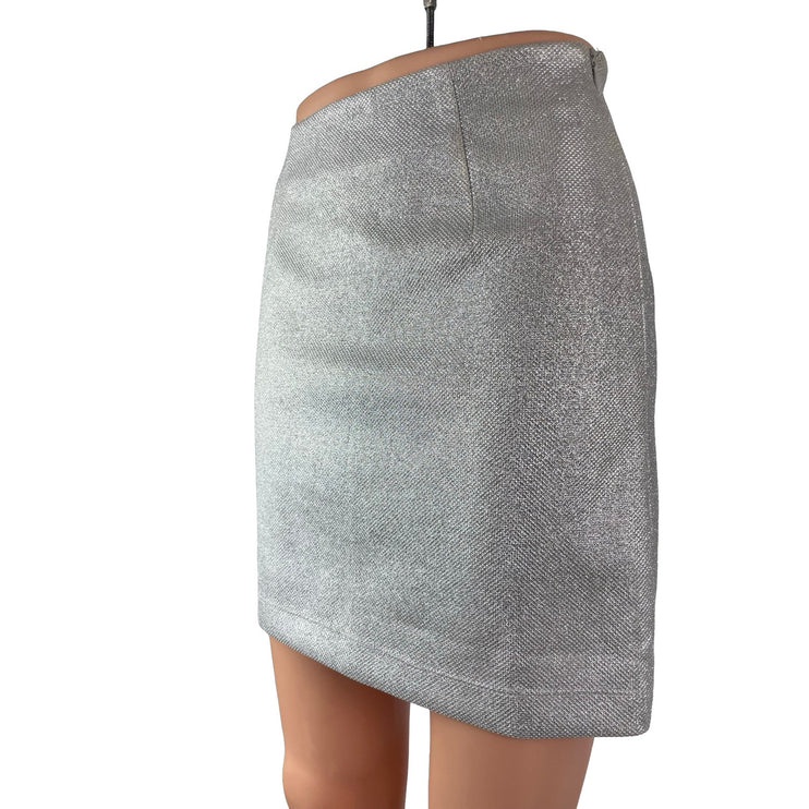Meshki Silver Sparkly Glitter Shimmer High Waisted Pencil Mini Skirt Size XS