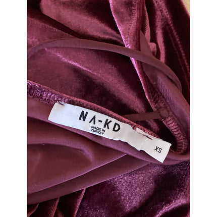 NA-KD Maroon Velvet Velour Sleeveless Cami Camisole Cowl Neck Crop Tank Top XS