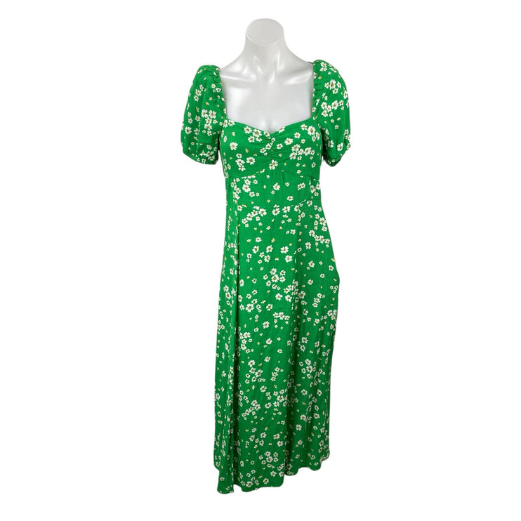 & Other Stories Green Floral Puff Sleeve Square Neck Midi Maxi A-Line Dress US 4
