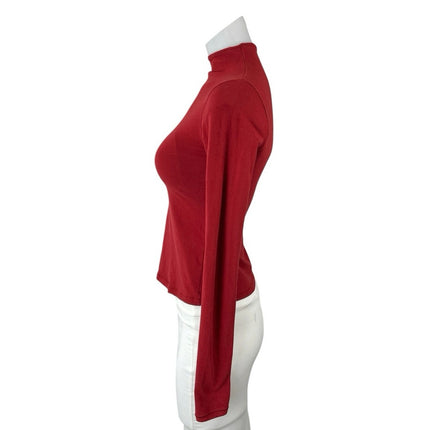 Skims Women's Red Mock Neck Long Sleeve Slim Jersey Tee T-Shirt Blouse Top Sz S