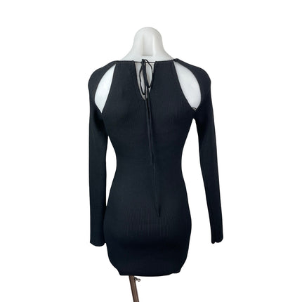 Oak + Fort Women's Black Ribbed Knit Cut Out Long Sleeve Mini Bodycon Dress Sz S