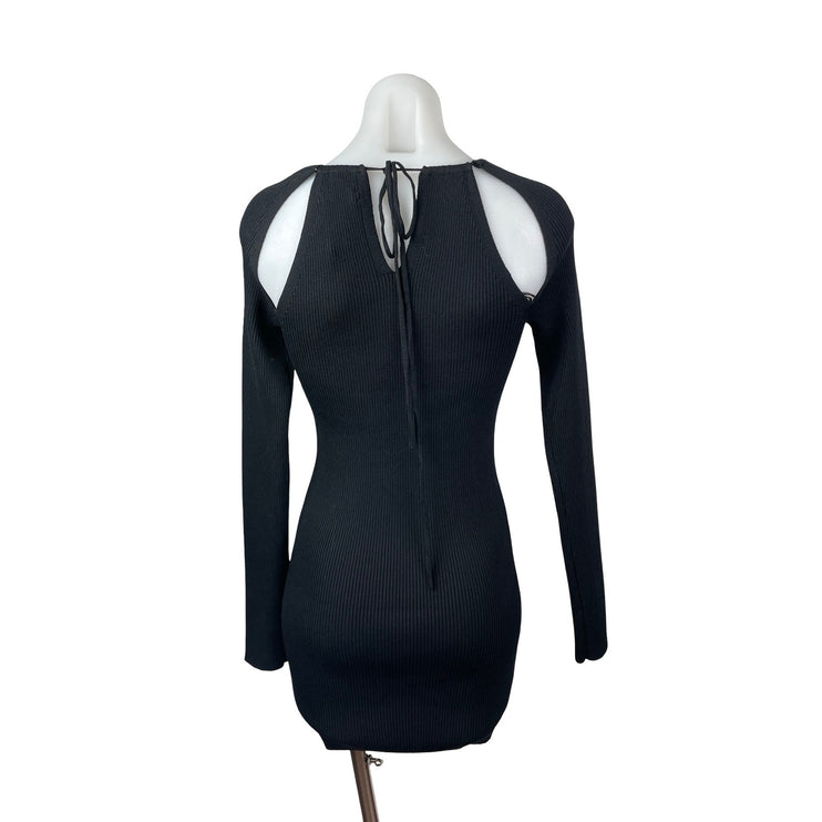 Oak + Fort Women's Black Ribbed Knit Cut Out Long Sleeve Mini Bodycon Dress Sz S
