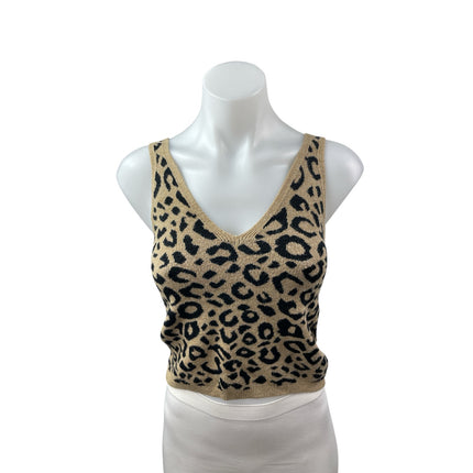Abercrombie & Fitch Beige Black Leopard Sleeveless V Neck Sweater Tank Top Sz M
