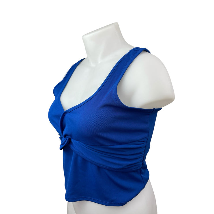 NEW BCBGeneration Womens Blue Knot Twist Front Sleeveless V Neck Crop Tank Top L