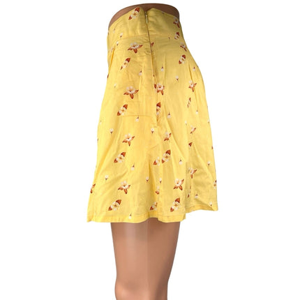 WeWoreWhat Yellow Floral High Waisted Zip A Line Casual Mini Shorts Size S