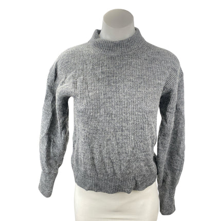 Quince Women's Gray Wool Knit Mock Neck Long Balloon Sleeve Sweater Top Size S