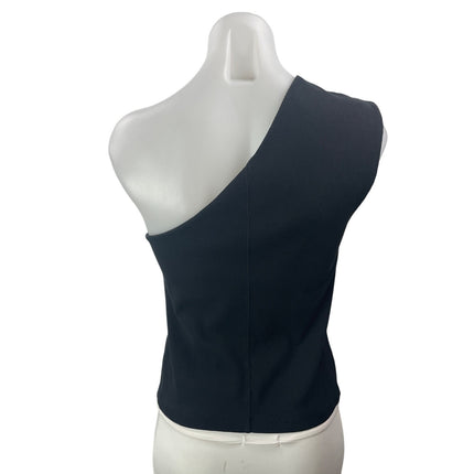 NEW Soldout NYC Black Sleeveless One Shoulder Ribbed Knit Blouse Top Size M