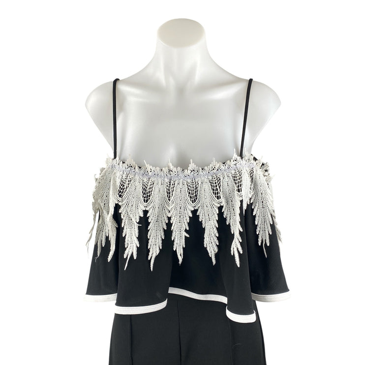 Valentine Womens Ruffle Lace Sleeveless Straight Leg One Piece Jumpsuit Romper M